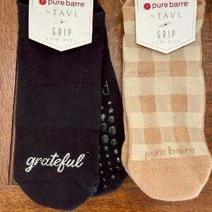 Pure Barre Black and Cream Low Rise Grip Socks